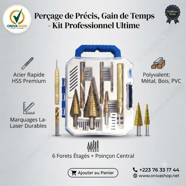Kit Professionnel de Forets Étagés HSS Titane – 7 Pièces