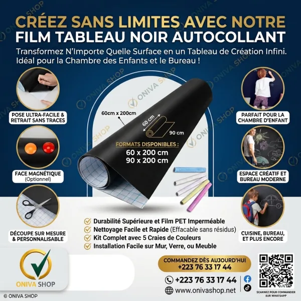Film Tableau Noir Autocollant Premium PET Réutilisable – 60×200 cm / 90×200 cm