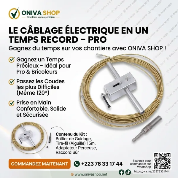 Kit Tire-Fil Électrique Automatique 15 m pour Perceuse – Passage de Câbles Professionnel